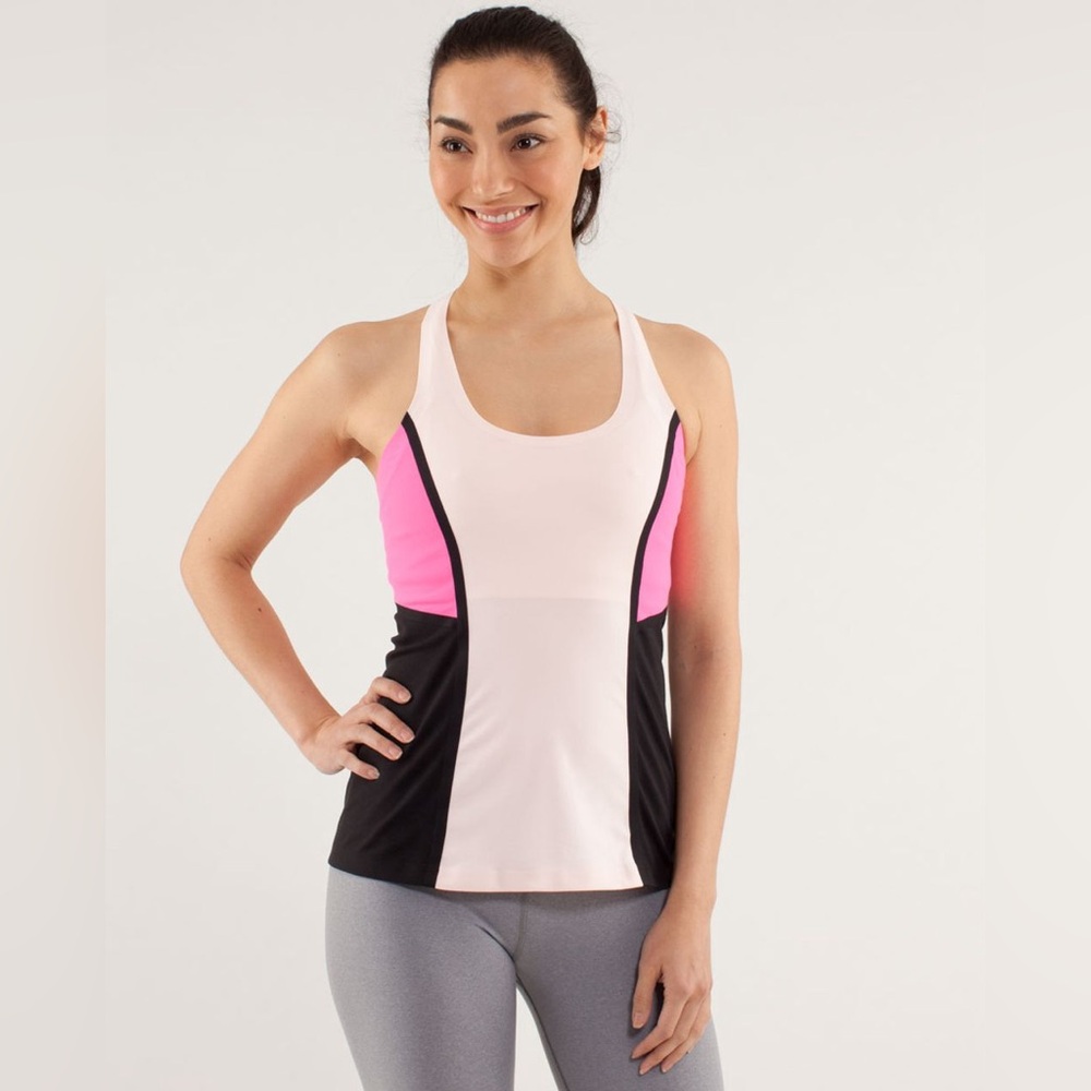 Lululemon Cardio Kick Tank Pinkelicious Pink Black Racer Back Women’s‎ Size 6